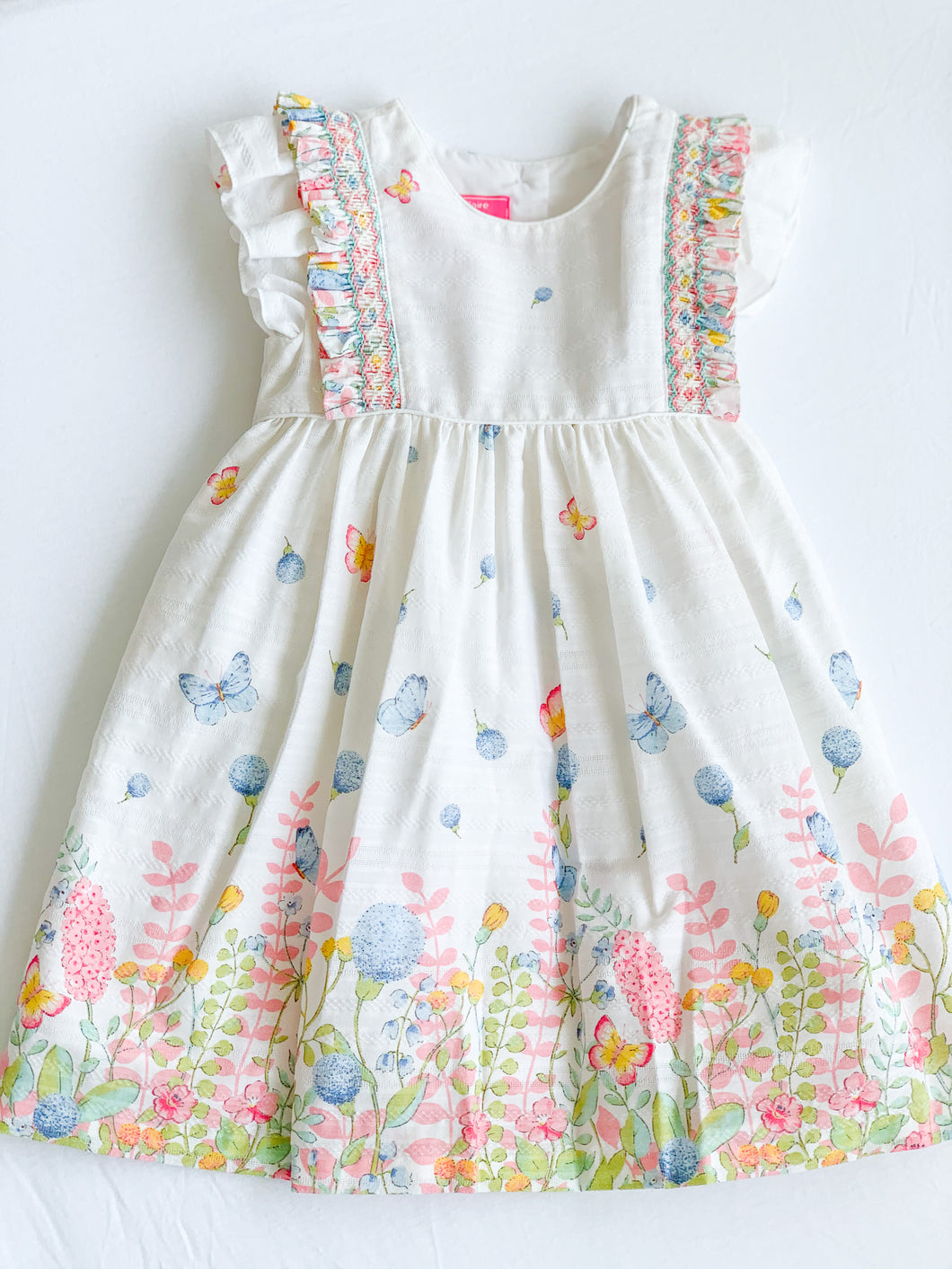 Dress Smocked Ruffles Spring Garden Print 3000D
