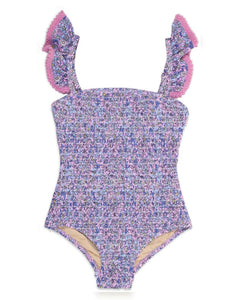 Purple Ditsy Floral Smocked Swimsuit