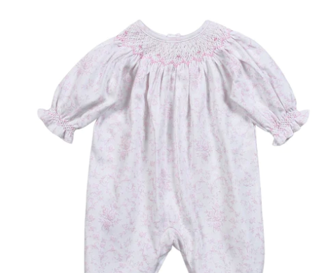 Penelope Pink Floral Floral Pima Hand Smocked Bubble