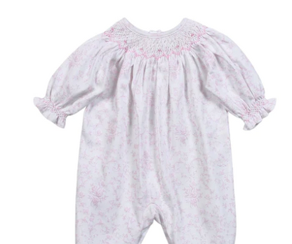 Penelope Pink Floral Floral Pima Hand Smocked Bubble
