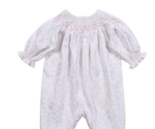 Load image into Gallery viewer, Penelope Pink Floral Floral Pima Hand Smocked Bubble