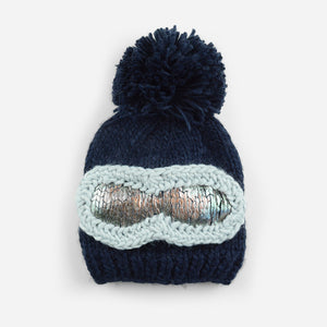 Navy Knit Hat With Ski Goggles