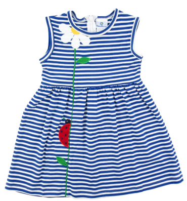 Stripe Knit Dress With Flower And Ladybug 4536
