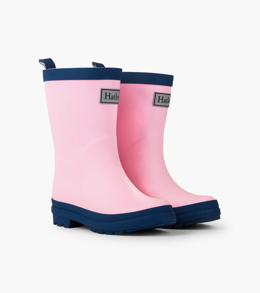 Pink and Navy Matte Rain Boots