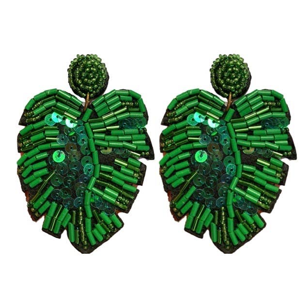 Green Sequin Palm earrings