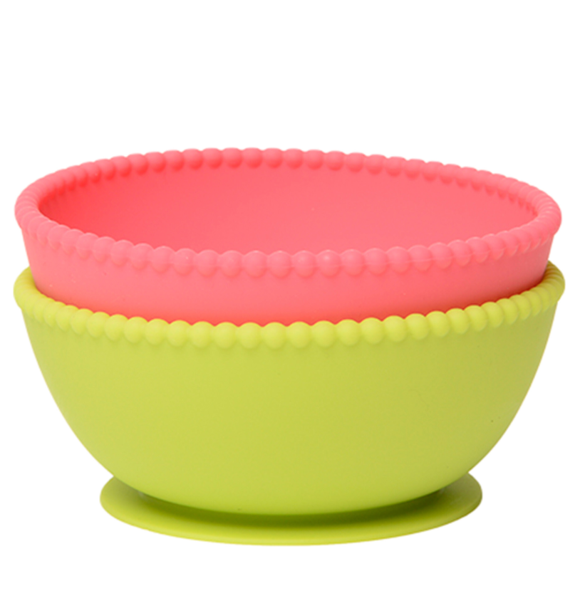 Chewbeads Silicone Bowls (Set of 2) Chartreuse/Pink