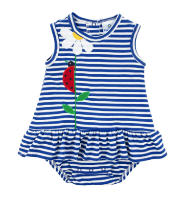 Stripe Knit Romper With Flower And Ladybug 4535