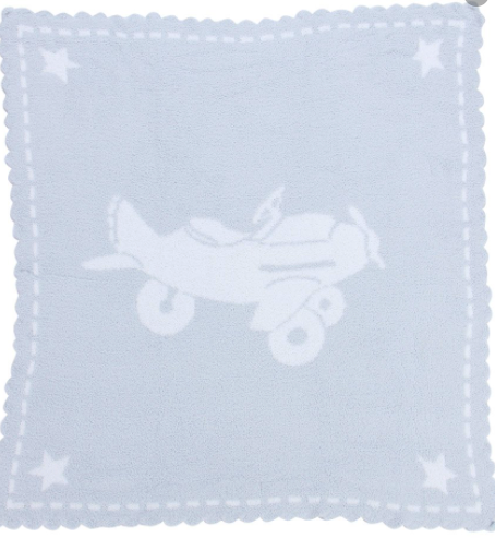 CozyChic Scalloped Receiving Blanket Blue Airplane
