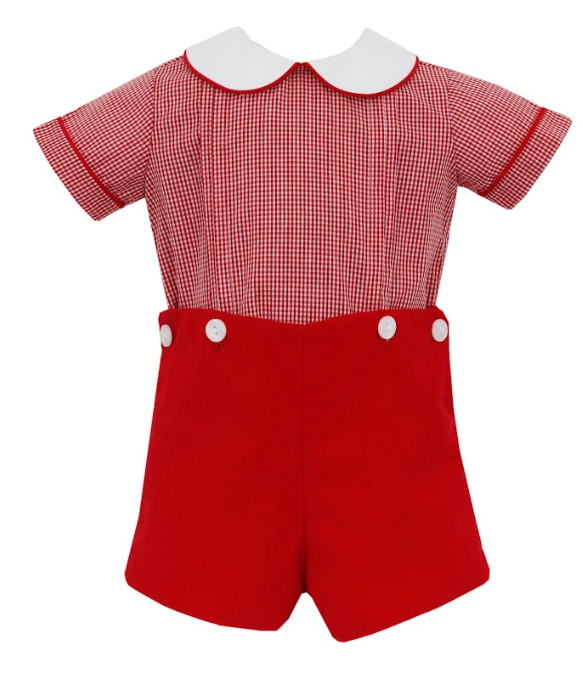 225M Boys Short Button On red Gingham Shirt