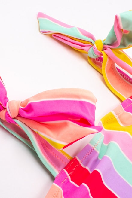 Rainbow Stripe 1pc skirt-Swim 4-6 girls