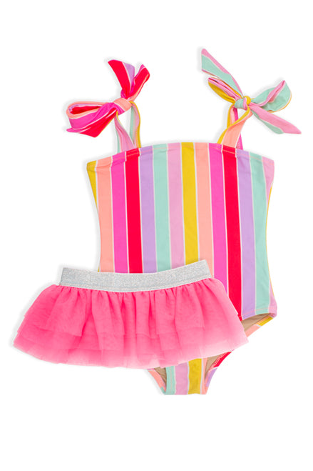 Rainbow Stripe 1pc skirt-Swim 4-6 girls