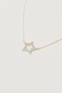 Open Star CZ Necklace Silver Plated