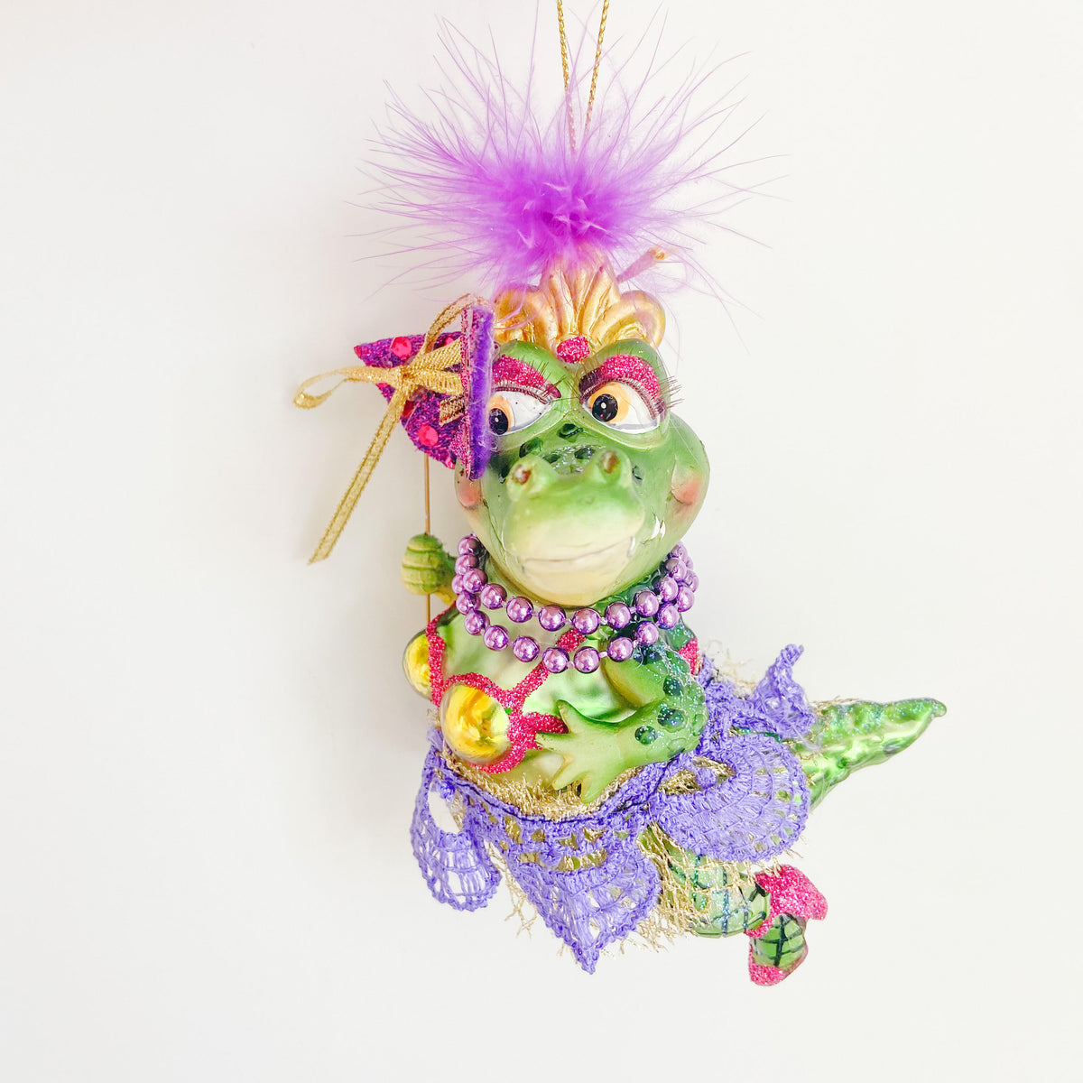 Lady Mardi Gras Alligator Ornament
