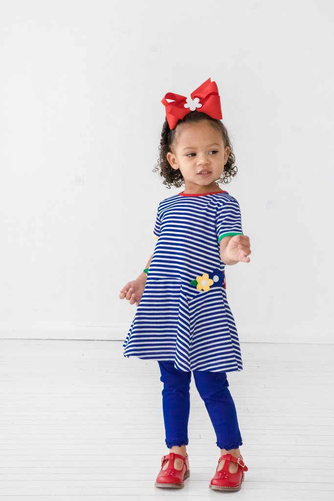 Short Sleeve Knit Dress with Flowers - Toddler Girls