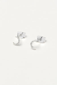 Pave Set White CZ Moon Silver Plated Earrings