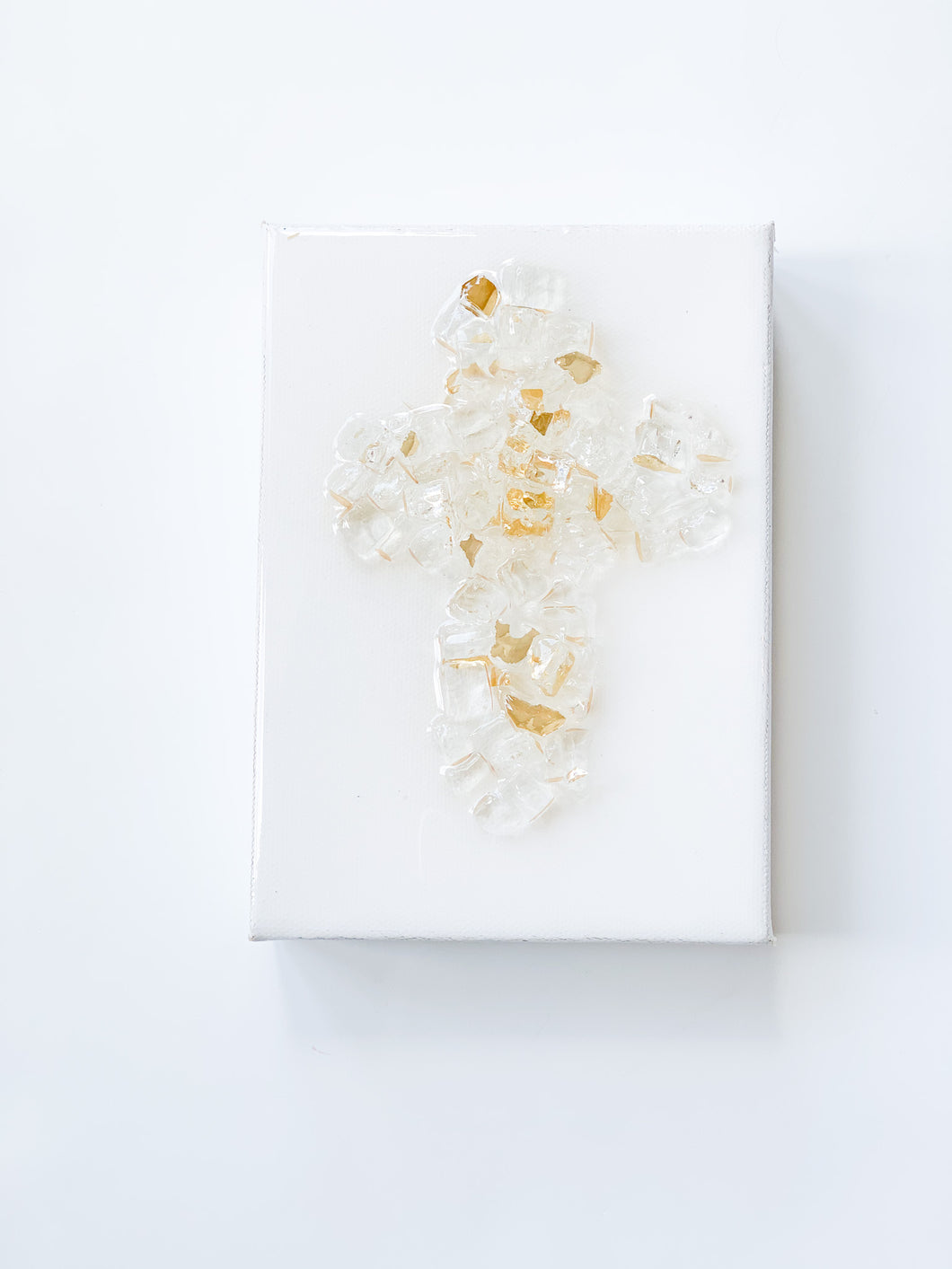 Crushed Glass Cross on Canvas - Clear Gold
