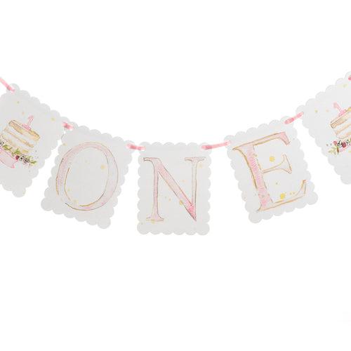 Pink "One" Birthday Banner