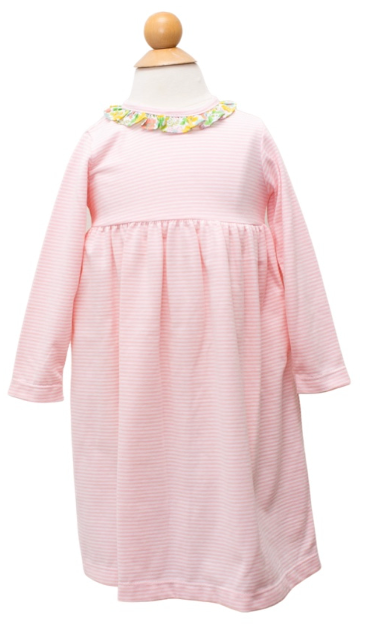 Cici Dress - Pink Candy Stripe W/ Honeycrisp Floral