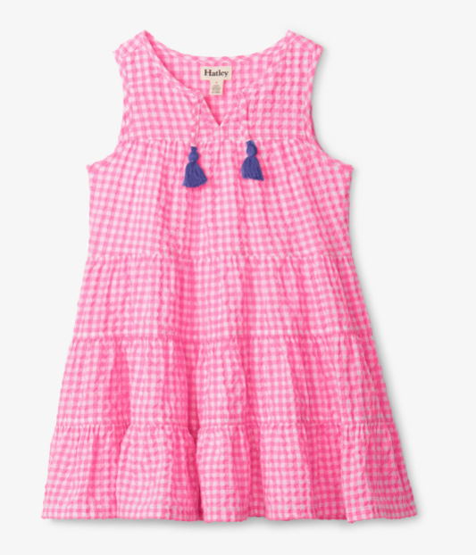 Pink Gingham Tiered Dress