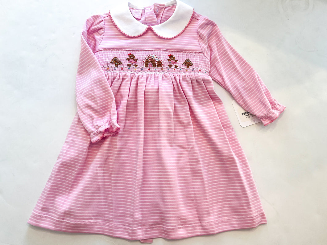Gingerbread L/S Dress - Pink/White Stripe