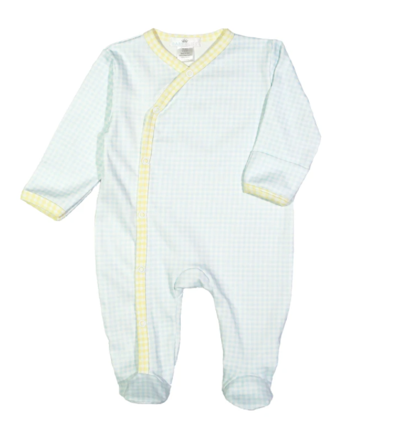 Blue and Yellow Gingham Pima Ruffle Footie