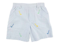 Swing Time - Check Seersucker Short with Embroidered Golf Clubs