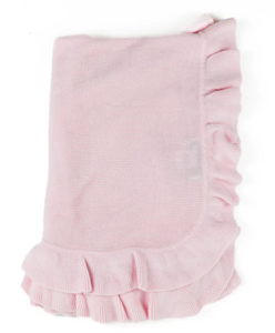 Knitted Blanket With Ruffled Edge 36"x36" - Pink