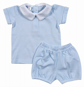 BLUE STRIPES DIAPER COVER SET POINTY COLLAR