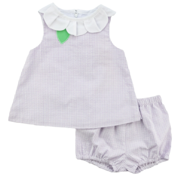 Seersucker Check Dress And Bloomer With Petal Collar 4494