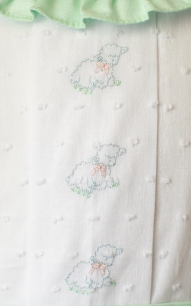 Elle Button Dress White Swiss Dot Embroidered Lamb