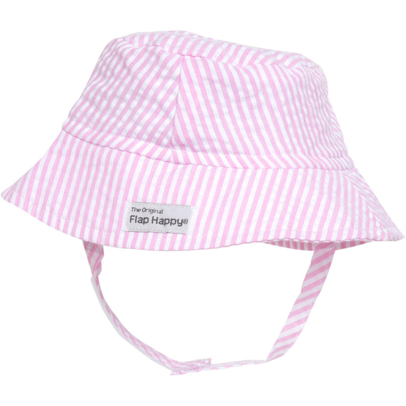 UPF 50+ Bucket Hat Pink Stripe Seersucker