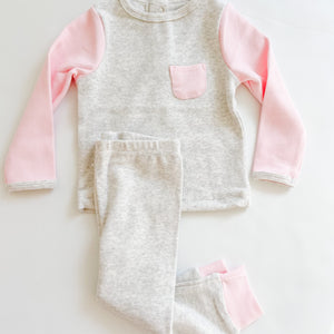 2 PC Cotton Rib Play Suit Light Grey with Pink