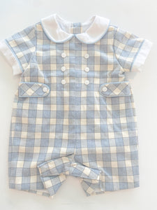 Blue and Ivory Plaid Straight Bubble
