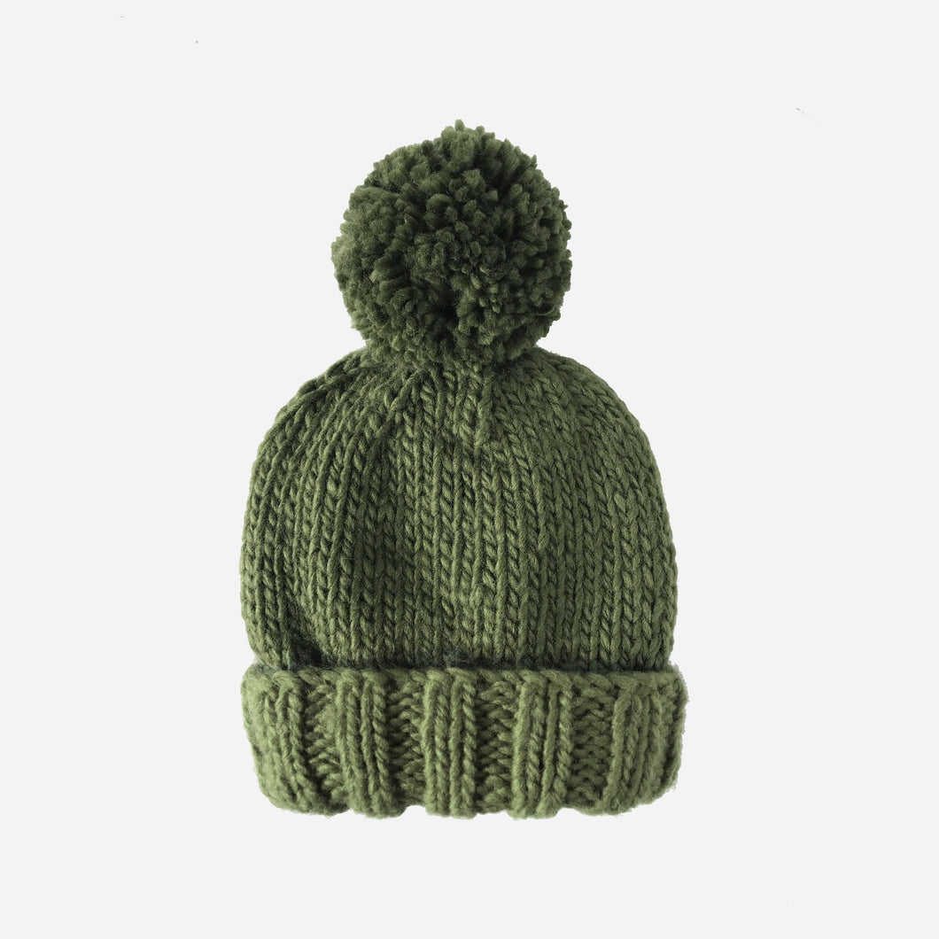 Olive Classic Pom Hand Knit Hat