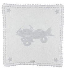 Load image into Gallery viewer, CozyChic Scalloped Receiving Blanket Blue Airplane