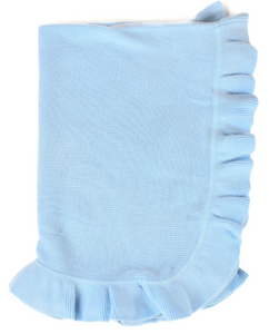 Knitted Blanket With Ruffled Edge 36"x36" - Blue
