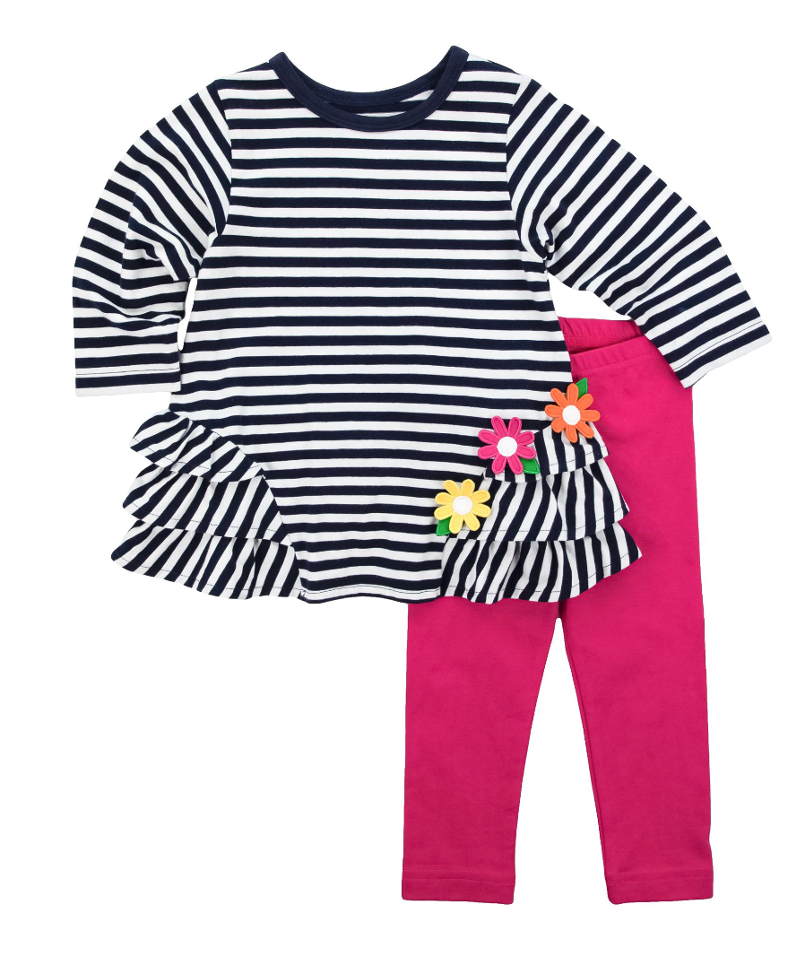 Stripe Tunic with Flowers and leggings 4196
