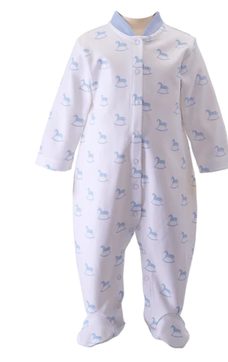 Rocking Horse Print Footie Blue