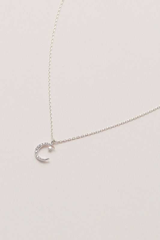 Moon and Star Necklace Silver Plated