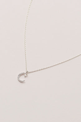 Moon and Star Necklace Silver Plated