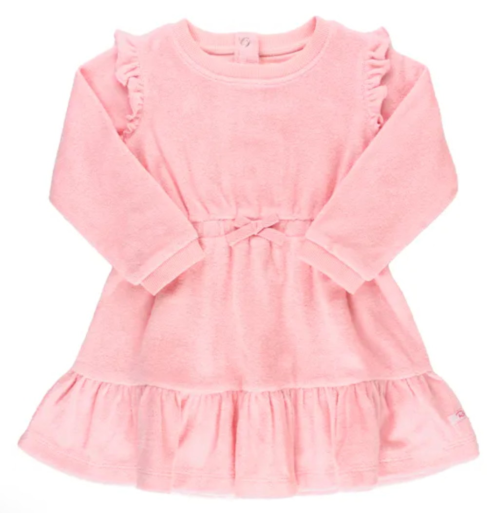 Pink Terry Knit Flutter Sweatshirt Dress
