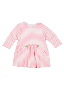 Long Sleeve Pink Knit Flower Dress - 4-6 Girls