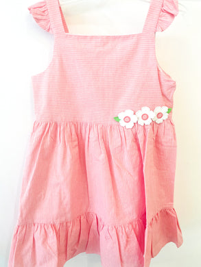 Pink Seersucker Dress w/ Flowers