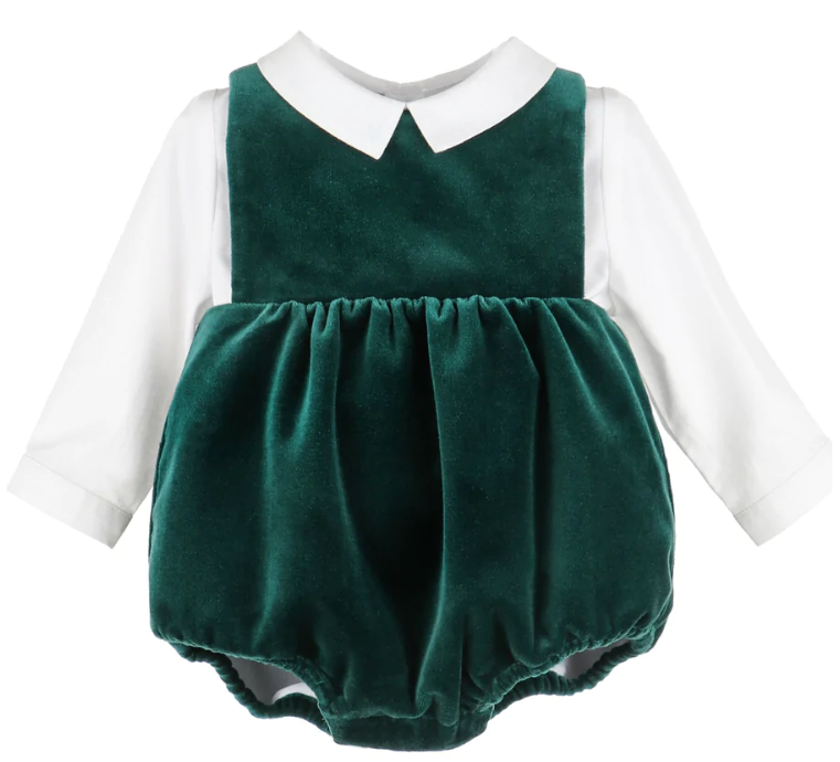 Holiday Boy Velvet Overall-Green