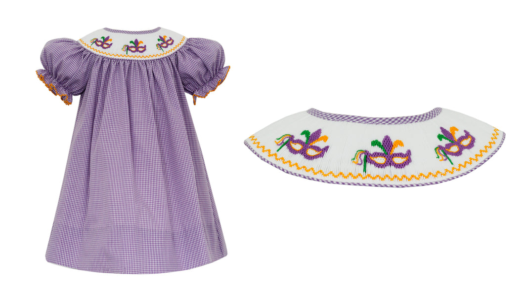 MARDI GRAS - Bishop Dress Purple gingham  137R