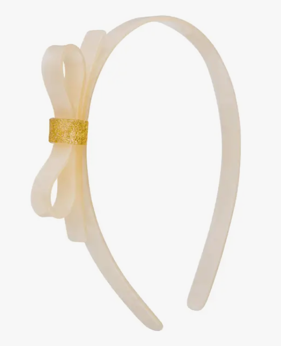 Pearlized Beige Thin Bow Headband Glitter
