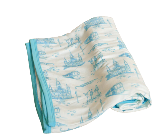 Blue New Orleans Toille Bamboo Swaddle Blanket